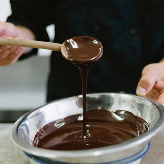 Melted chocolate in a baking bowl