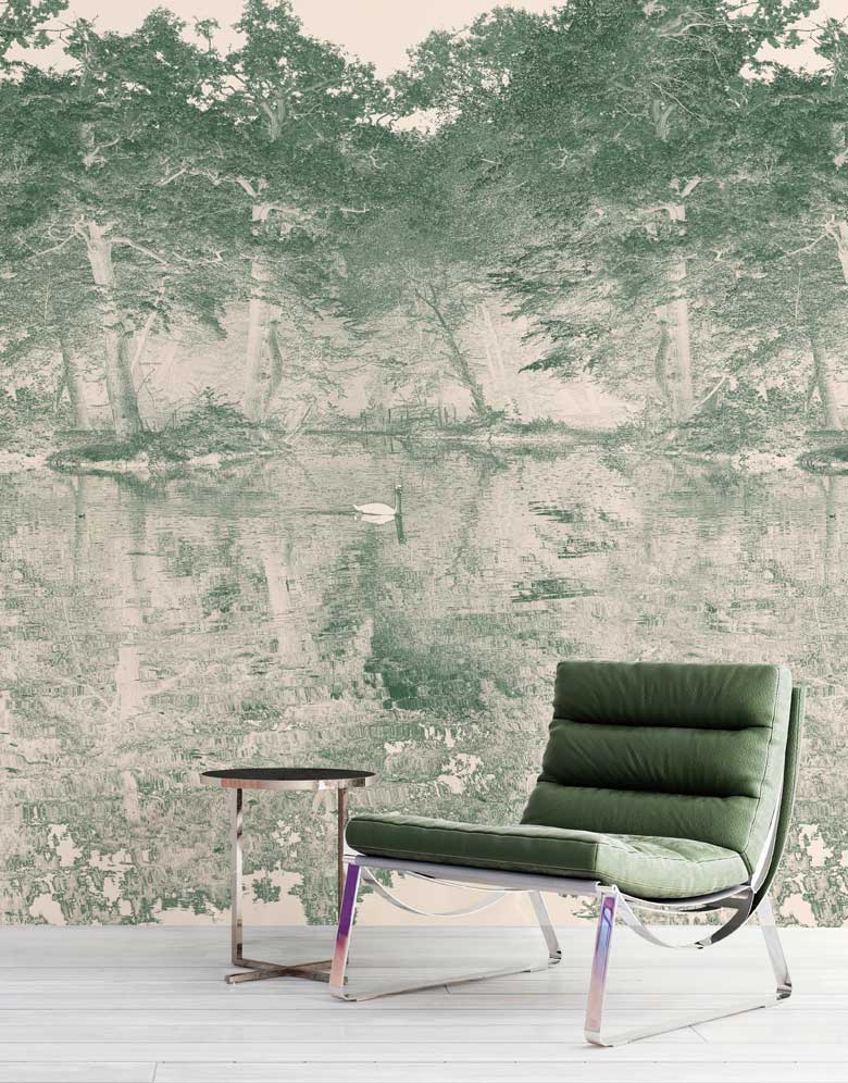 Feathr Green Chinoiserie Wallpaper Mural design image