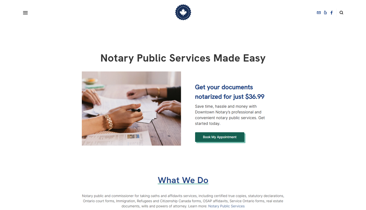 Screenshot of Downtown Notary, from the brochure websites collection.