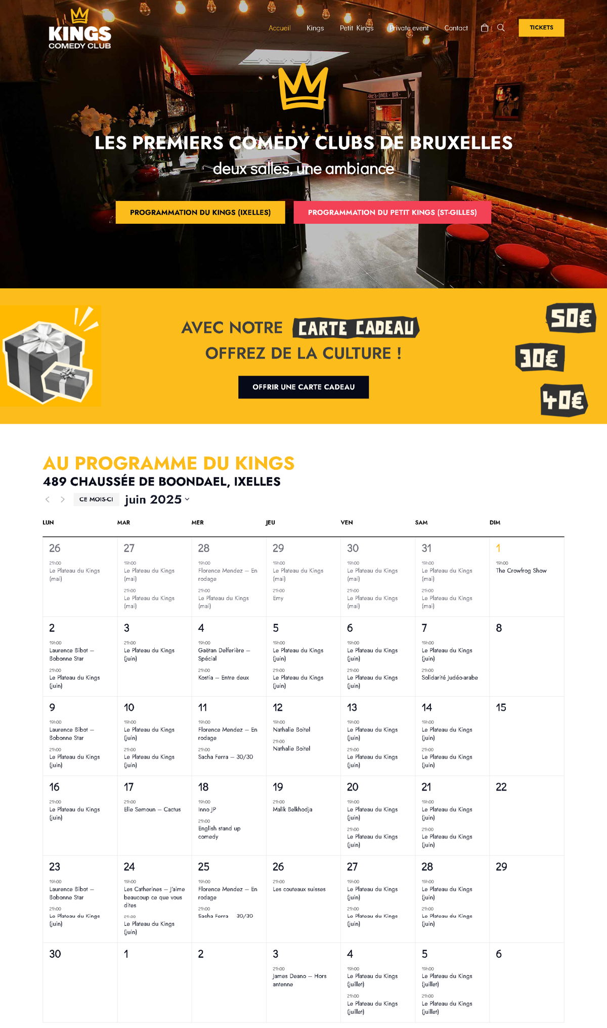 Screenshot of Kings Comedy Club, from the homepage examples collection.