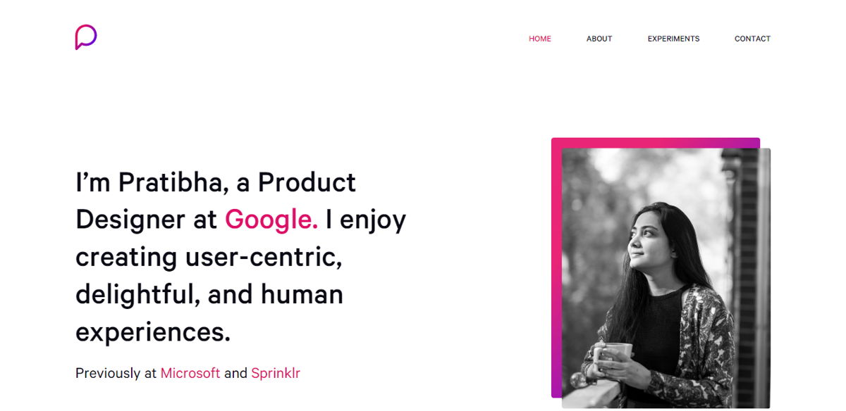 Screenshot of Pratibha Joshi, from the ux portfolios collection.