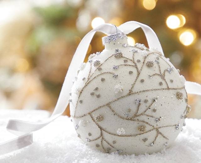 raz imports white and platinum glass Christmas ornaments