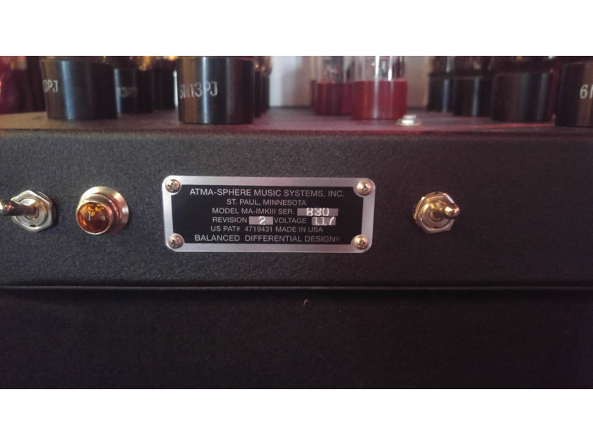 Atma-Sphere MA-1 mkIII Revision 2 tube mono block amplifiers