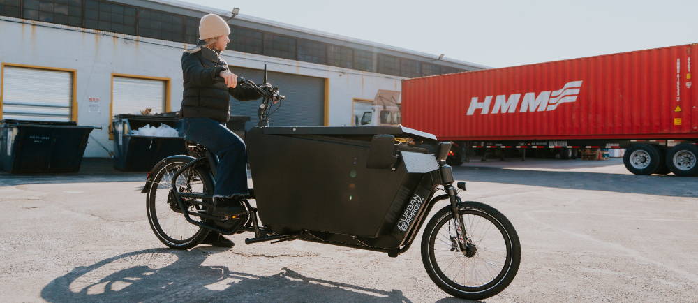 Urban Arrow cargo electric bike and rider
