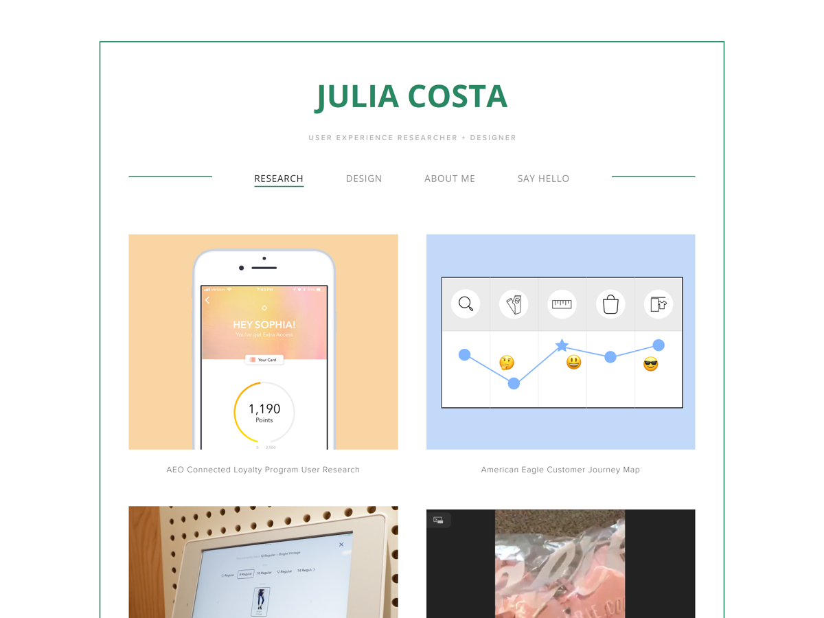 Screenshot of Julia Costa, from the ux portfolios collection.
