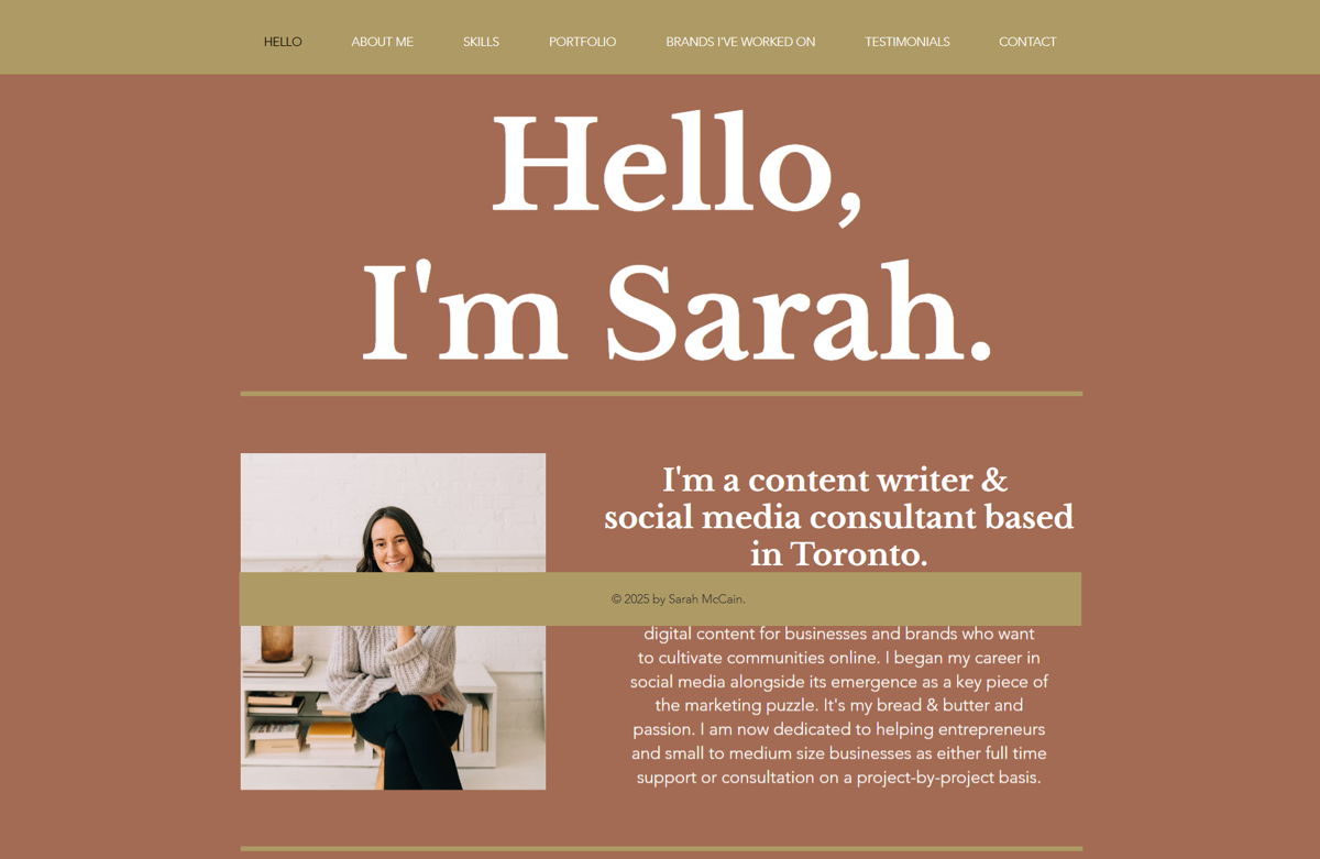Screenshot of Sarah McCain, from the wix personal websites collection.