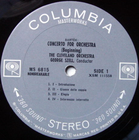 Columbia 2-EYE / SZELL, - Bartok Concerto for Orchestra...