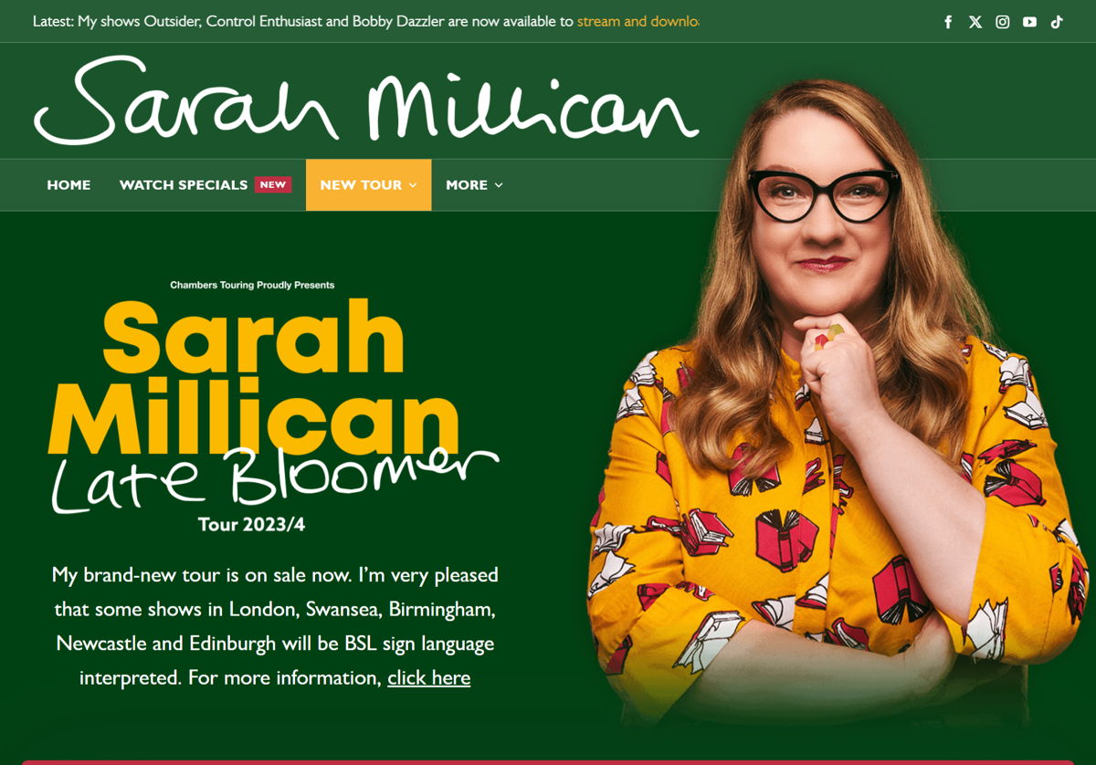 Screenshot of Sarah Milican, from the stand-up comedian websites collection.