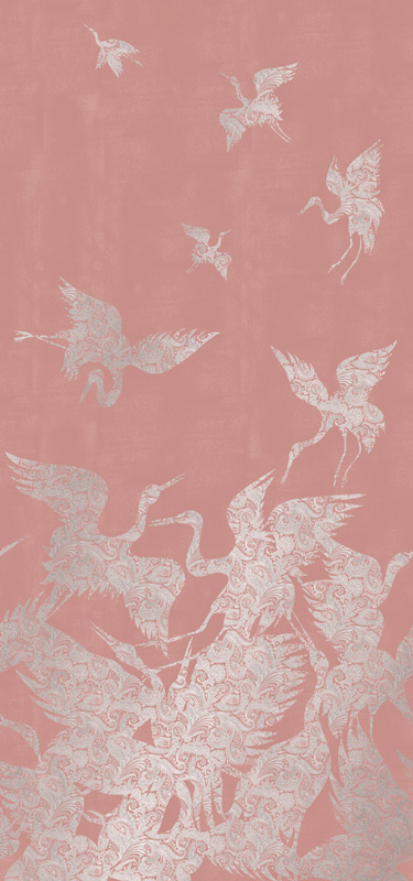 pink & silver metallic crane wallpaper pattern image