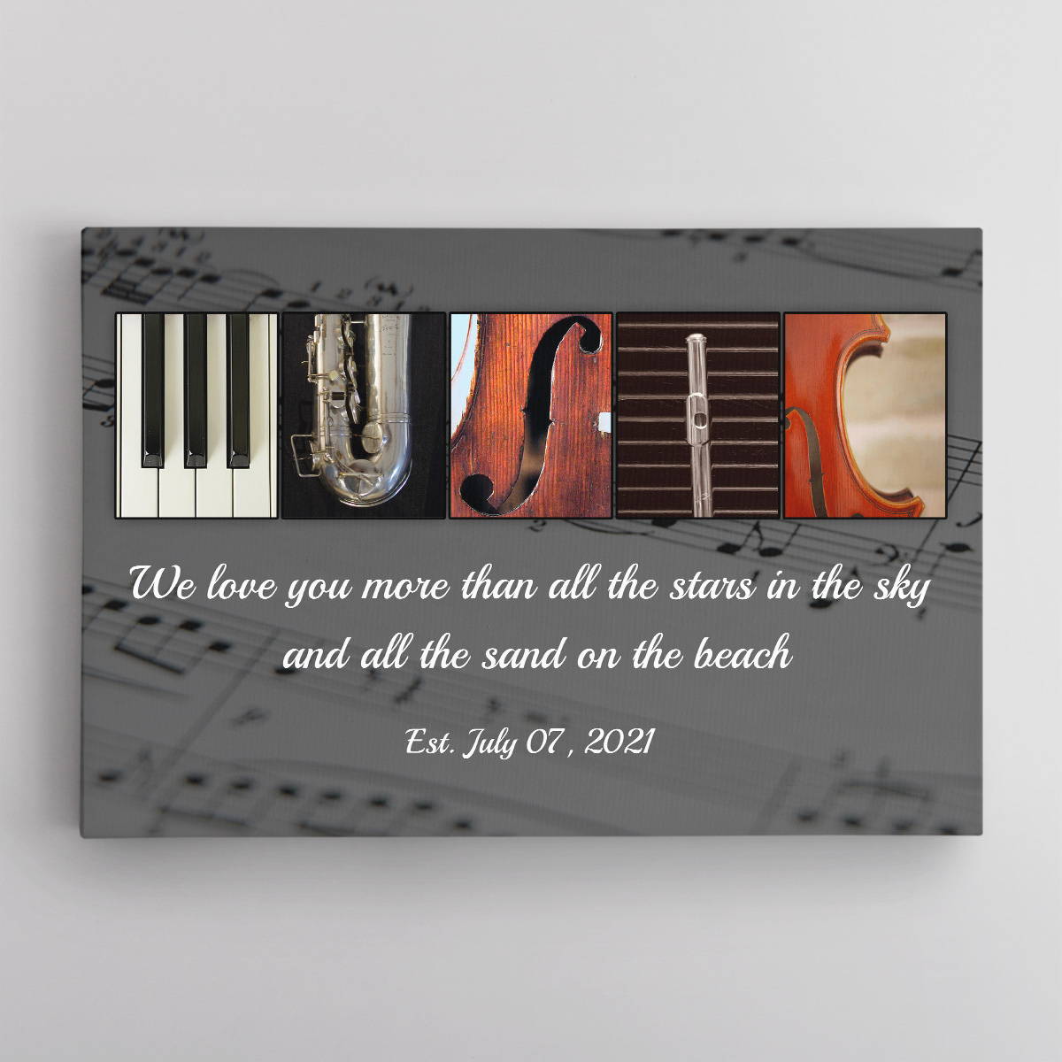 Your loved ones are musicians? Wow, that’s a challenge to pick a suitable gift for them. But this wall art can handle it. The music-themed letter photos with your personal message would surely melt their hearts.