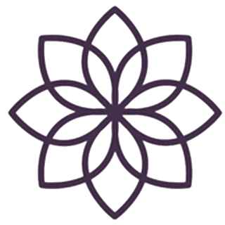Abstract symmetrical flower-shaped geometric design with overlapping petal outlines in dark purple.