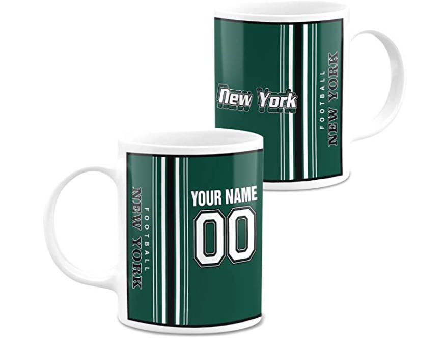 Personalized New York Foot Ball Coffee Mug Personalized With Any Name & Number As An Ideal Gift For Men On Valentines Day