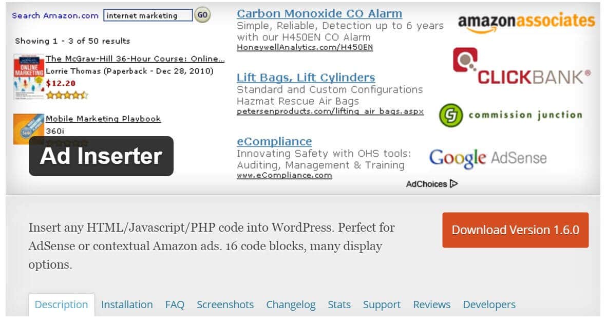 Ad Inserter - вcтавка любого кода в WordPress