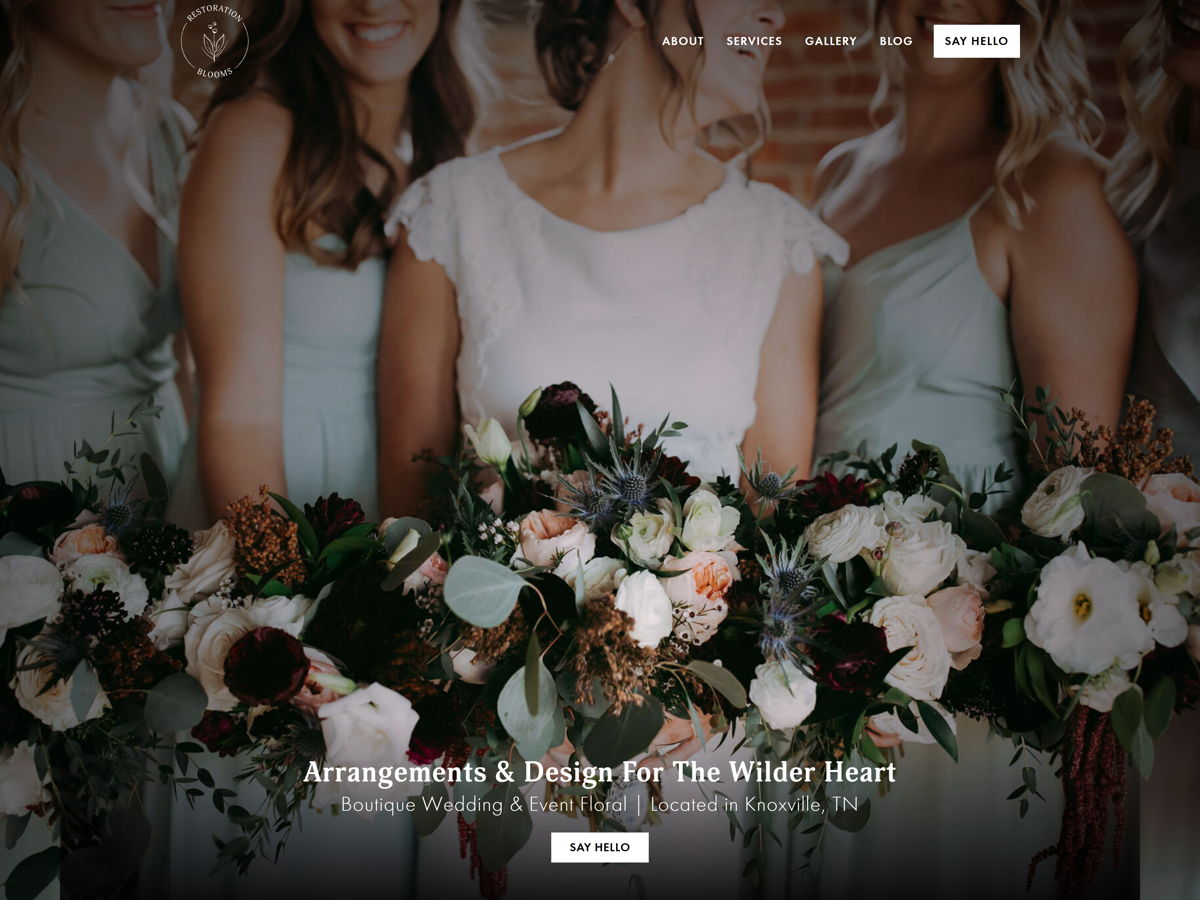 Screenshot of Restoration Blooms Floral, from the florist & flower shop websites collection.