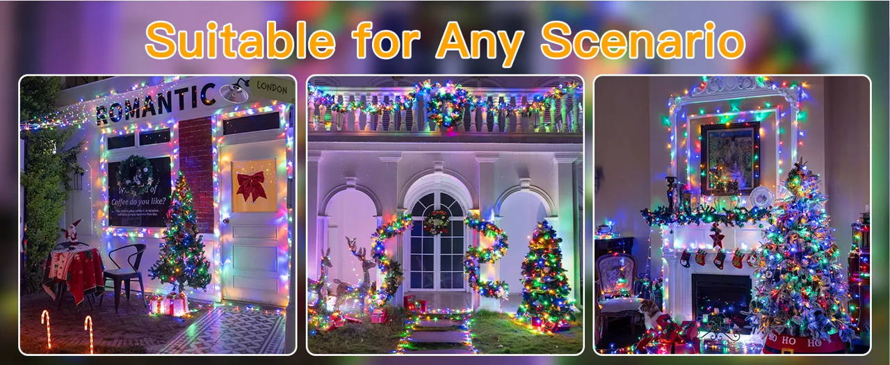 Features of Ollny's 800 leds clear cable cool white string lights - desktop size