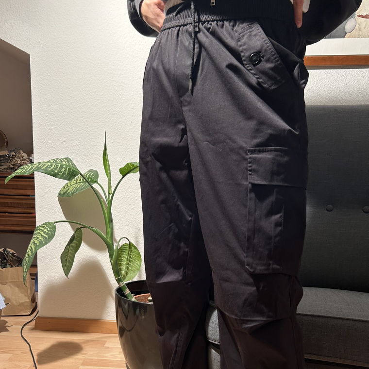 Black Cargo Pants with elastic waistband