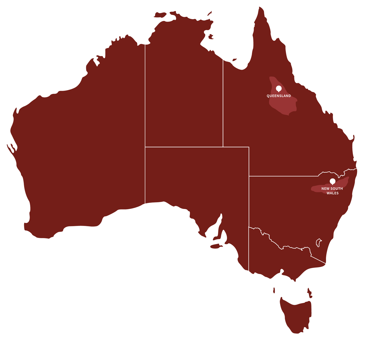 map from australia with all coffee producing regions