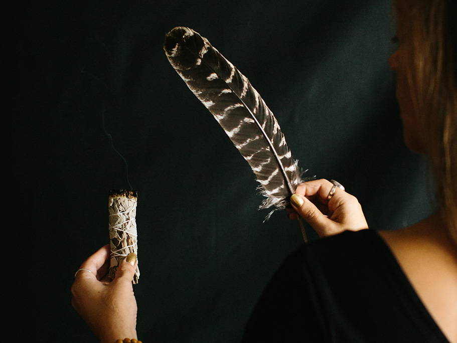 White Sage Smudge Stick and Turkey Feather