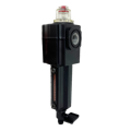 a black device with a red light