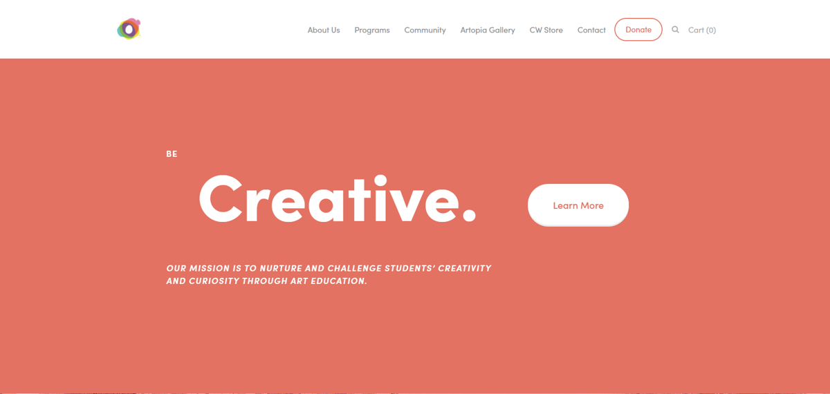 Screenshot of Creative World Art Center, from the school websites collection.