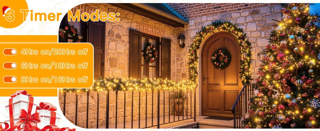 Features of Ollny's 800 leds clear cable cool white string lights - desktop size