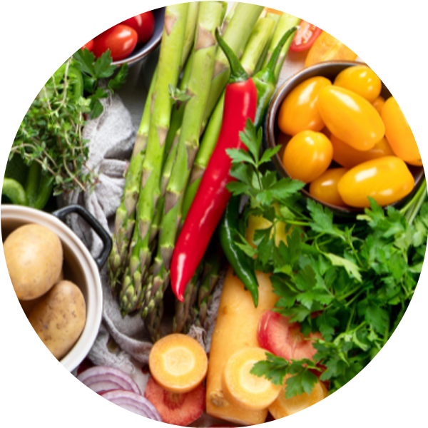 Colorful vegetables and potatoes as natural sources of Vitamin B5 for cognitive and stress support in the best vitamin B complex Singapore.