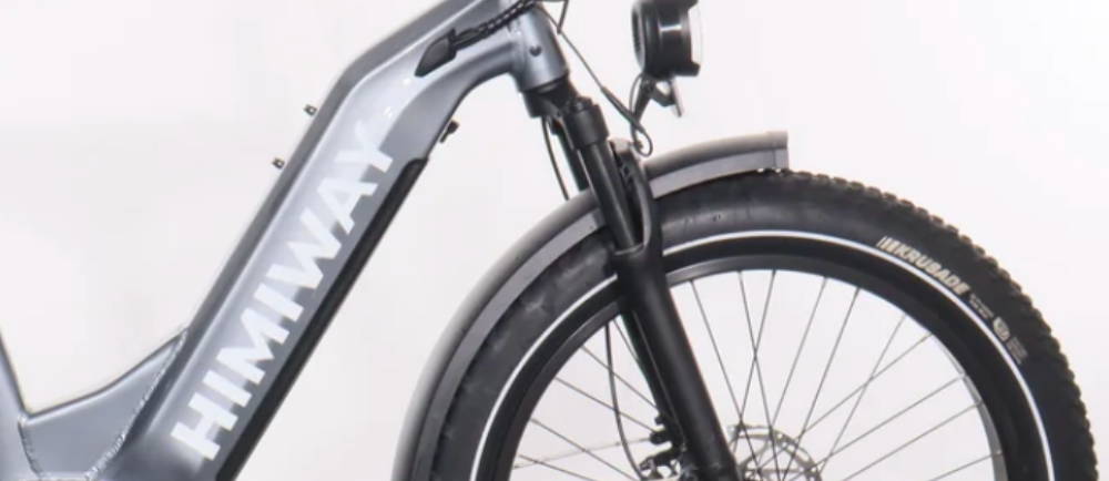 the front wheel on a Himiway Zebra electric fat tire bike
