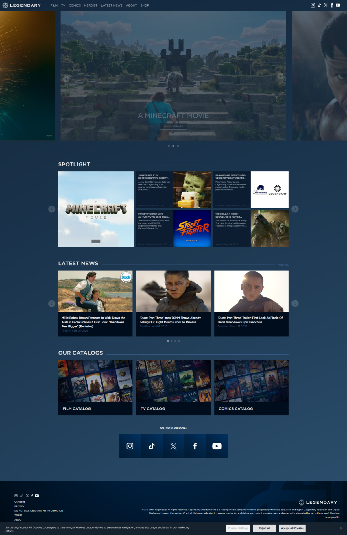 Screenshot of Legendary Entertainment, from the production company websites collection.