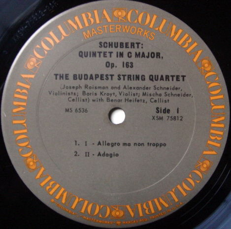 Columbia / BUDAPEST QT-HEIFETZ, - Schubert String Quint...