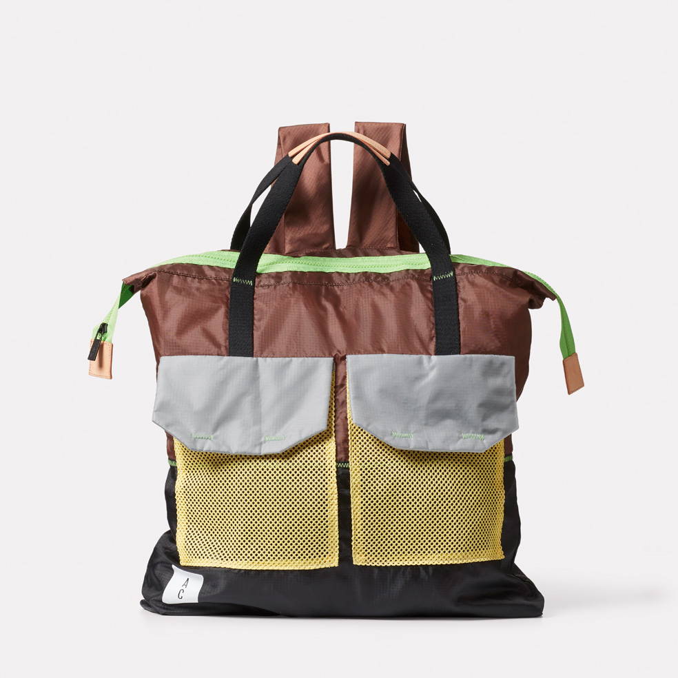 Hank Packable Zip Top Tote/Backpack in Brown