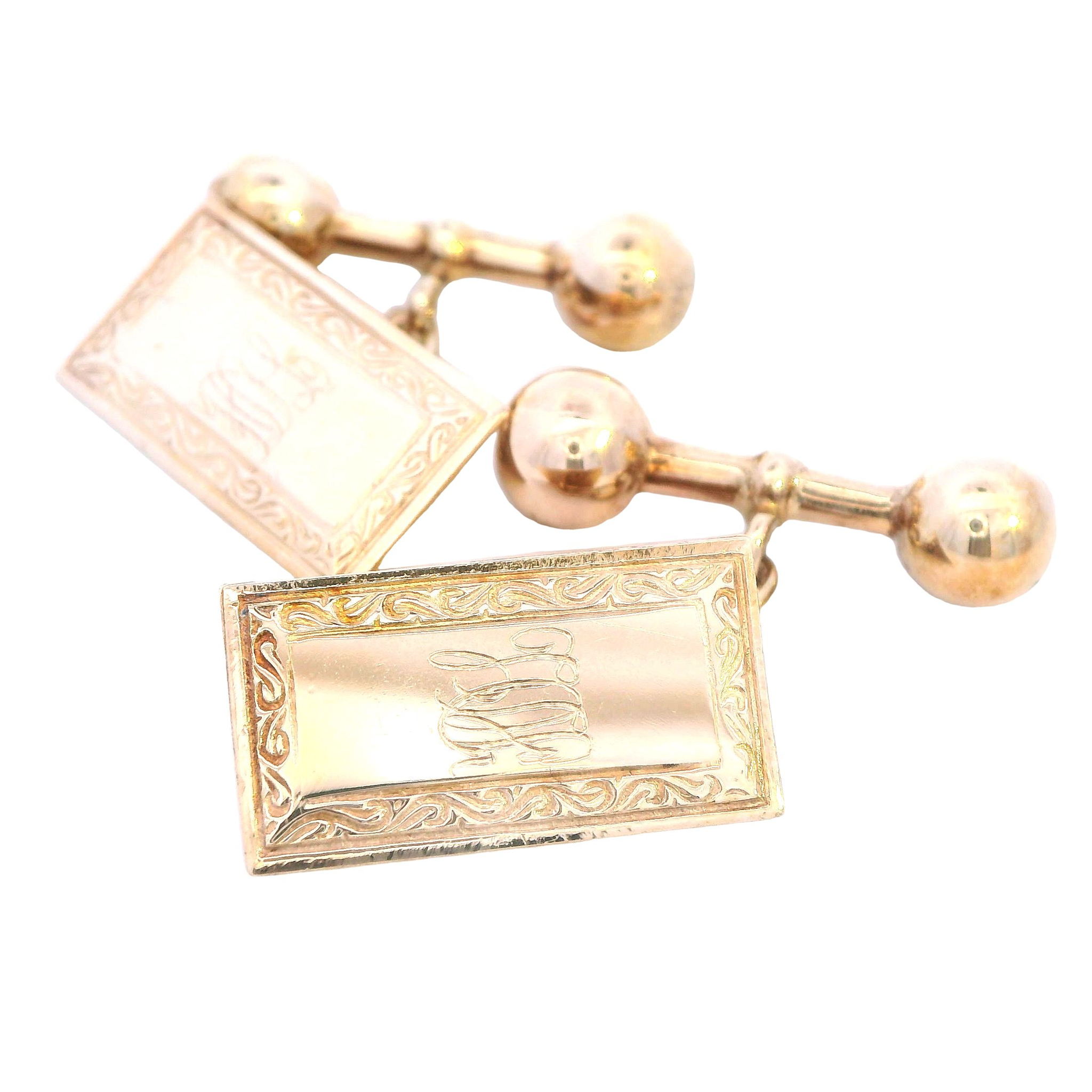 Hand Carved 9ct Yellow Gold Cufflinks - Image 4