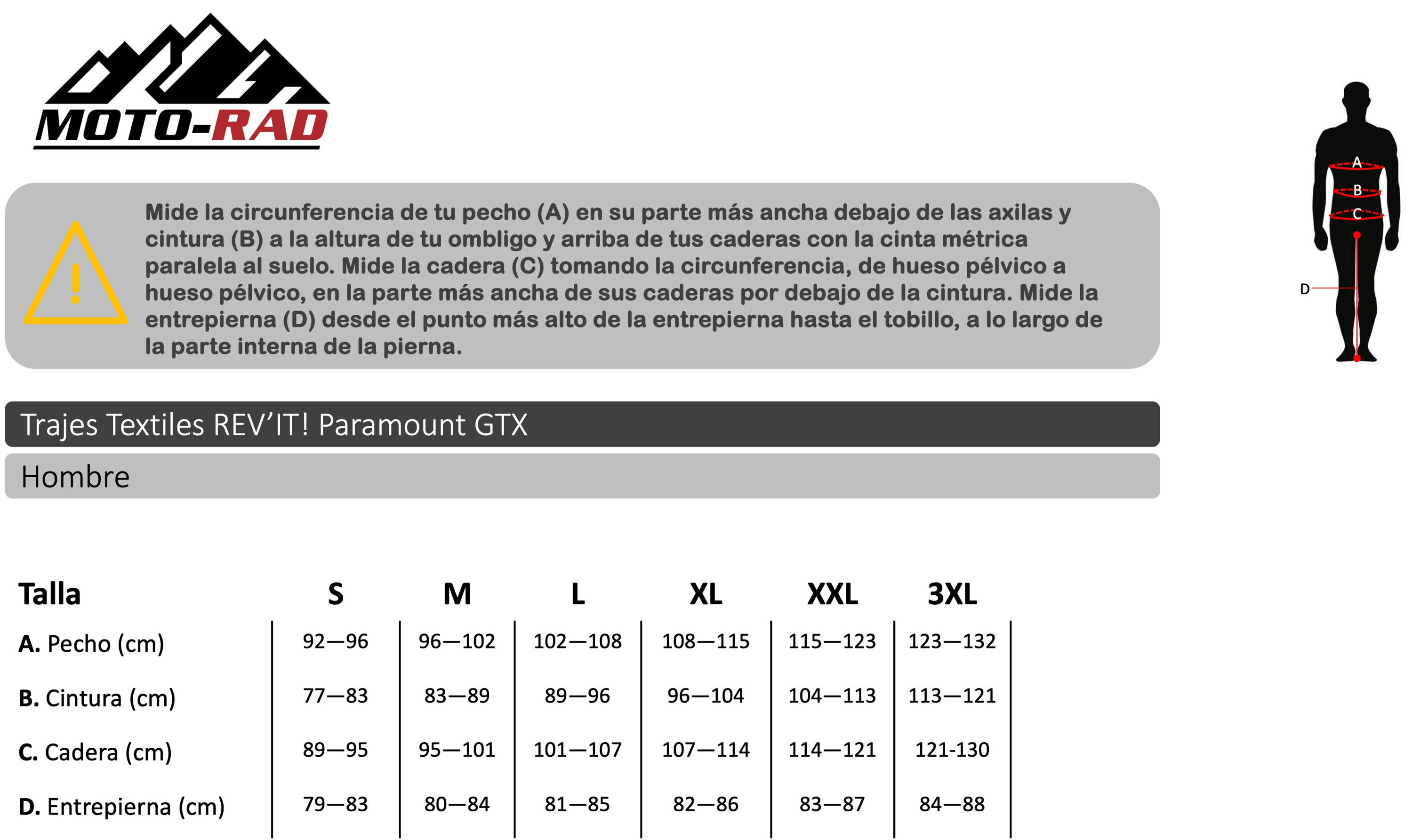 Guia de Tallas Trajes Paramount GTX REV'IT!