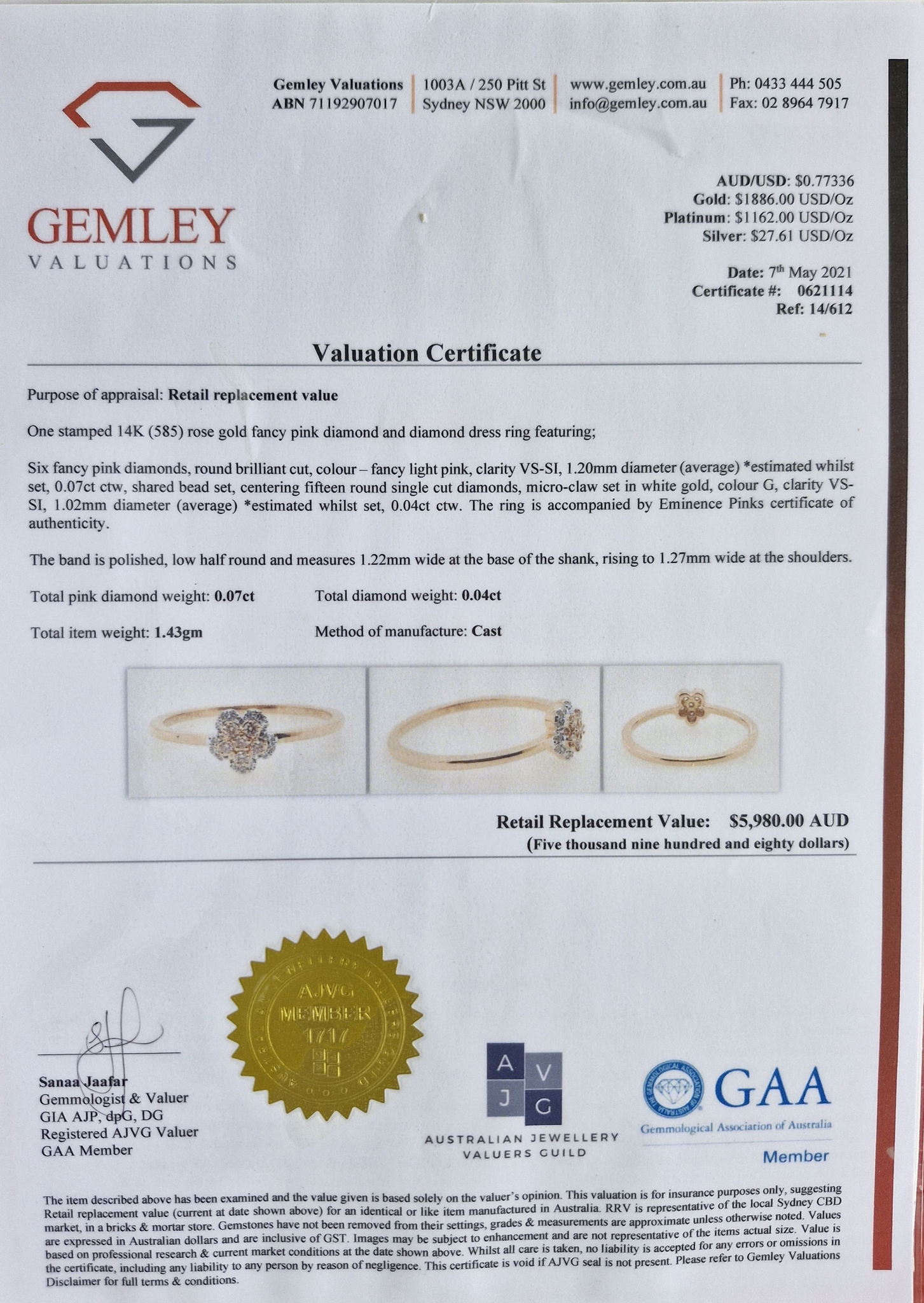 Rose Fancy Pink Diamond And Diamond Dress Ring - Image 3