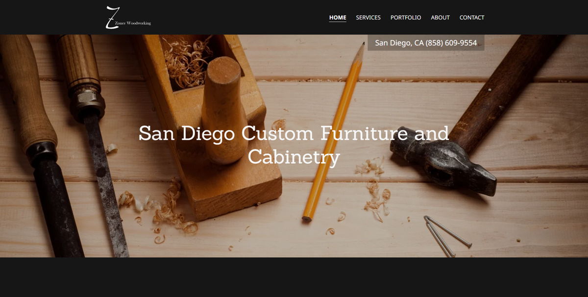 Screenshot of Zonce Woodworking, from the contractor websites collection.