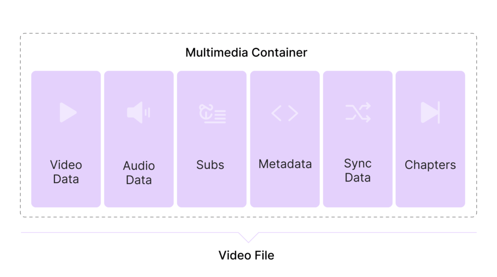 Video containers are also called video wrappers and can store various types of data. A schematic representation of a multimedia container