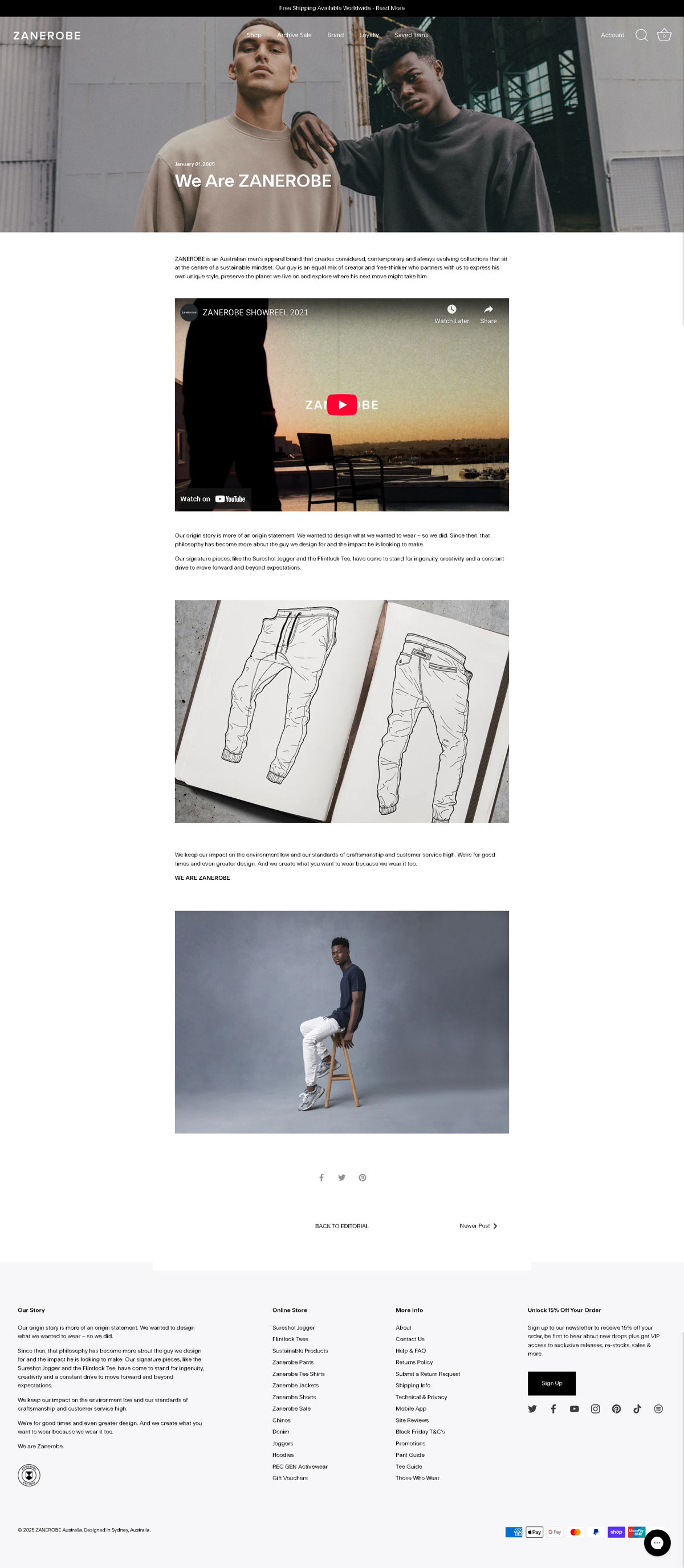 Screenshot of ZANEROBE, from the about us page examples collection.