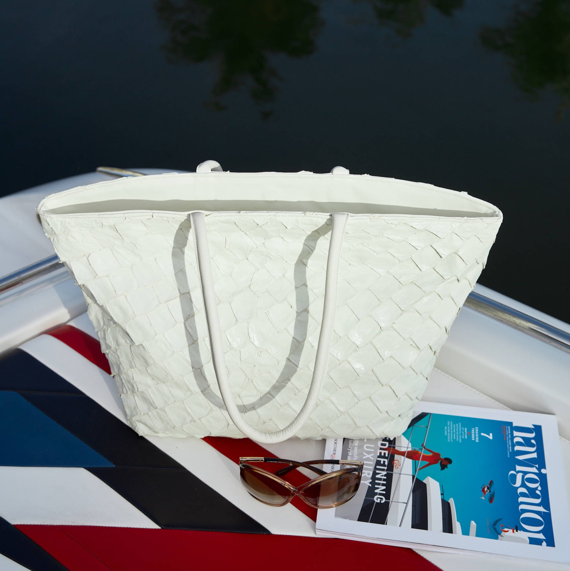 piper & skye pirarucu leather delray tote in cobalt blue