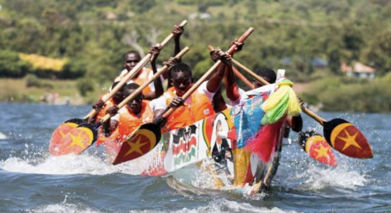 colorful kayak with people in it