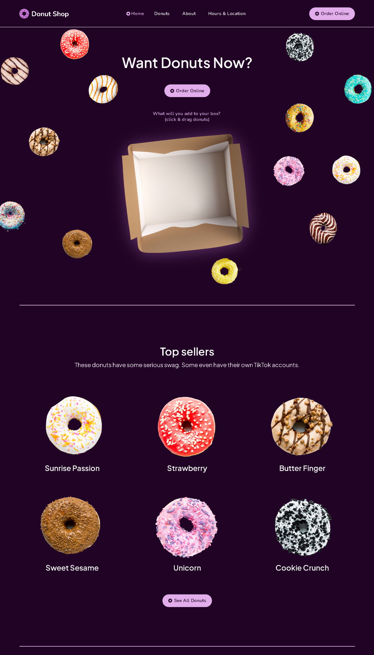 Screenshot of Donut Shop, from the homepage examples collection.