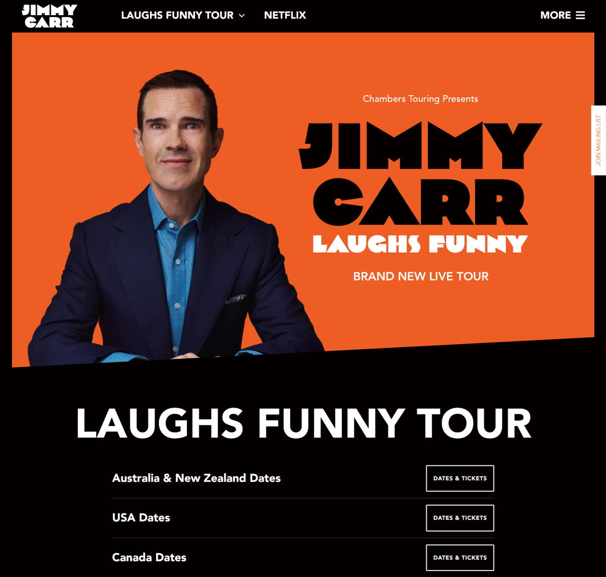 Screenshot of Jimmy Carr, from the wordpress websites collection.