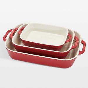 Staub 3-Piece Rectangular Baking Dish Set in Cherry | Crate & Barrel