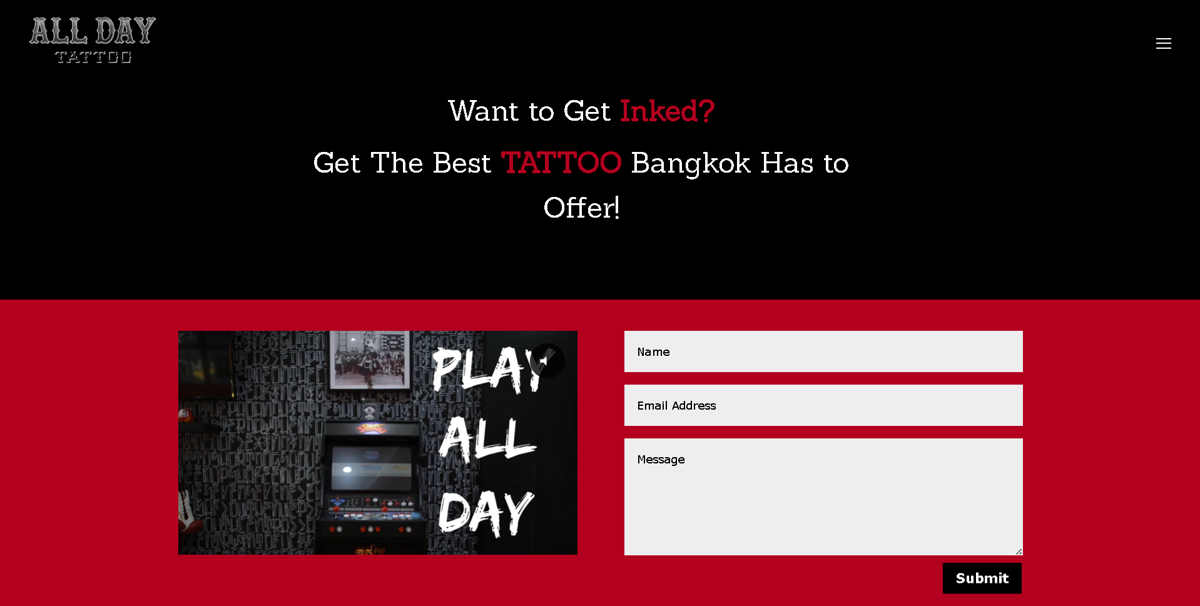 Screenshot of All Day Tattoo, from the tattoo websites collection.