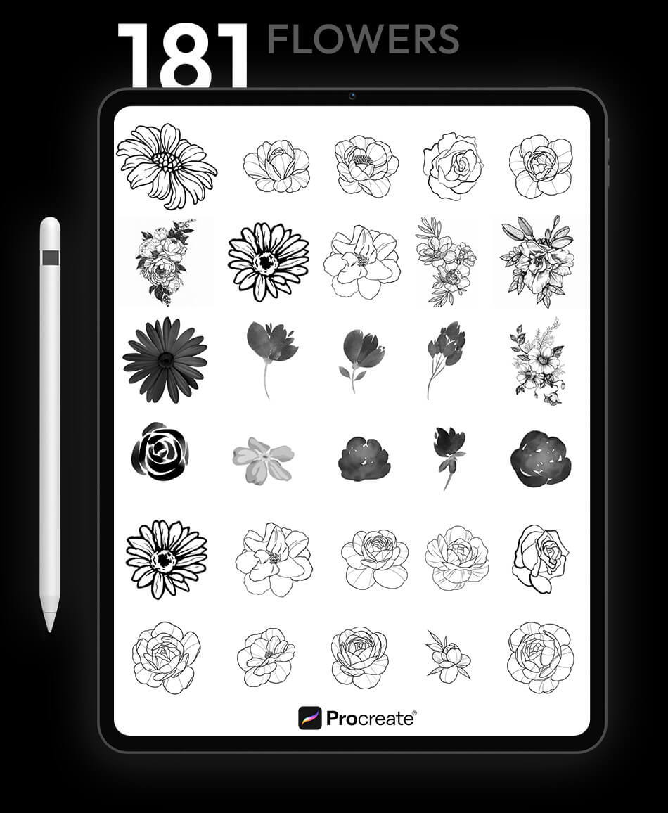 image of various flower stencils displayed on an iPad