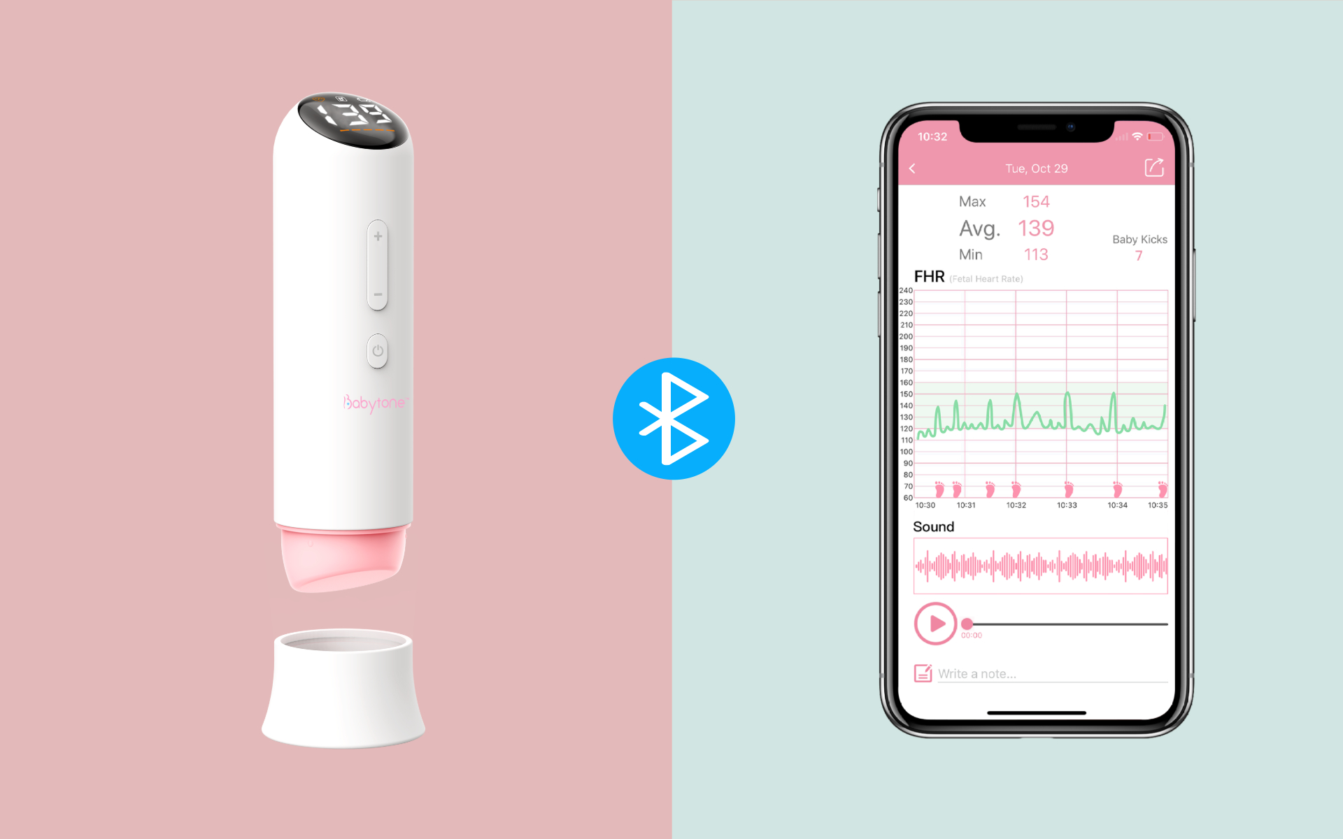 Bluetooth経由で胎児心臓モニターをAPPに接続します