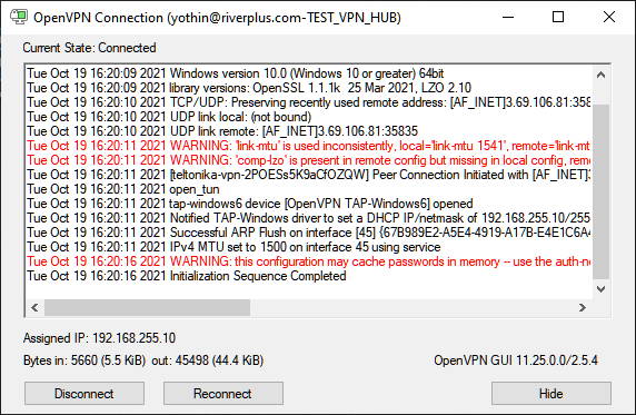 ตรวจสอบสถานะการเชื่อมต่อ VPN