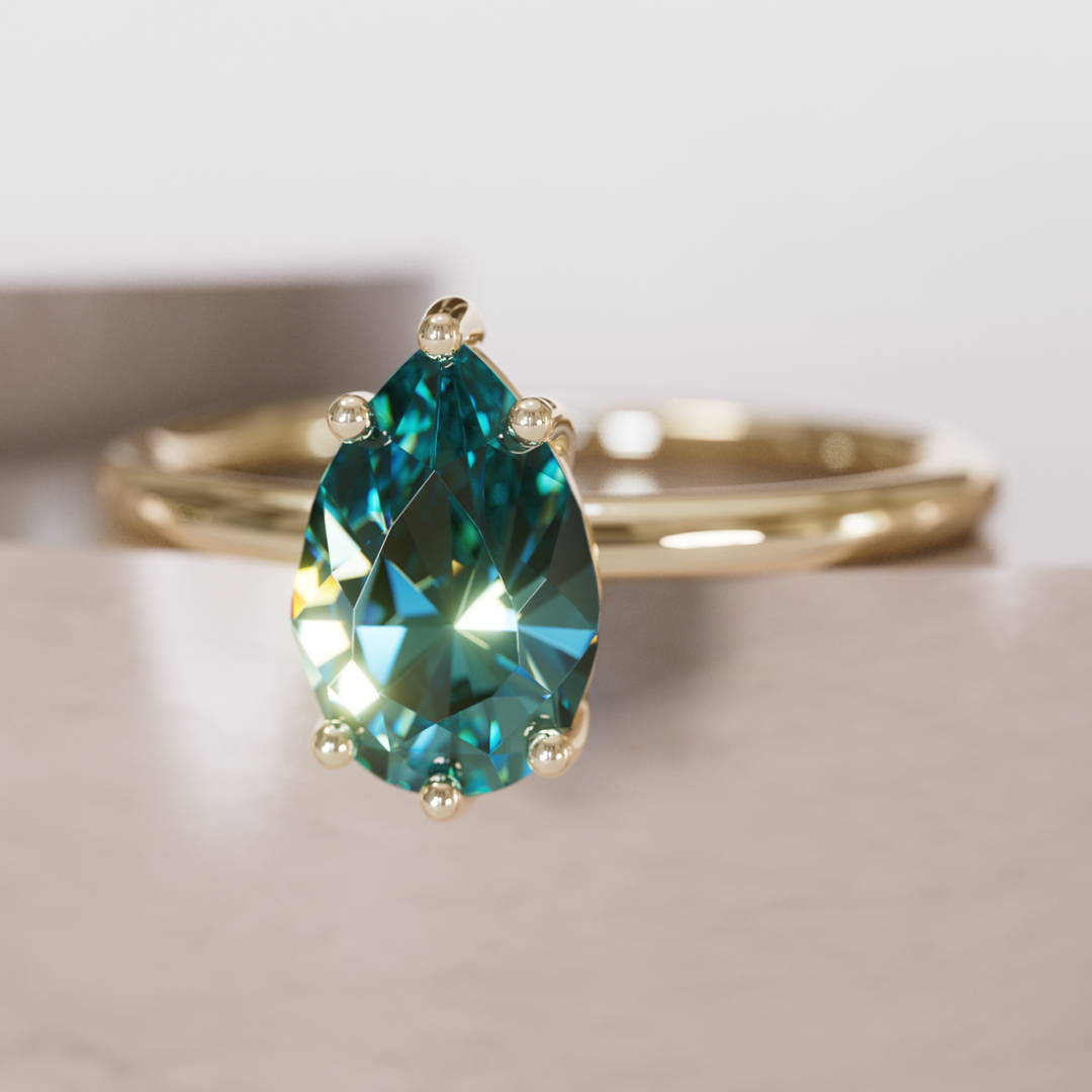 pear Cut Teal Sapphire Engagement Ring 
