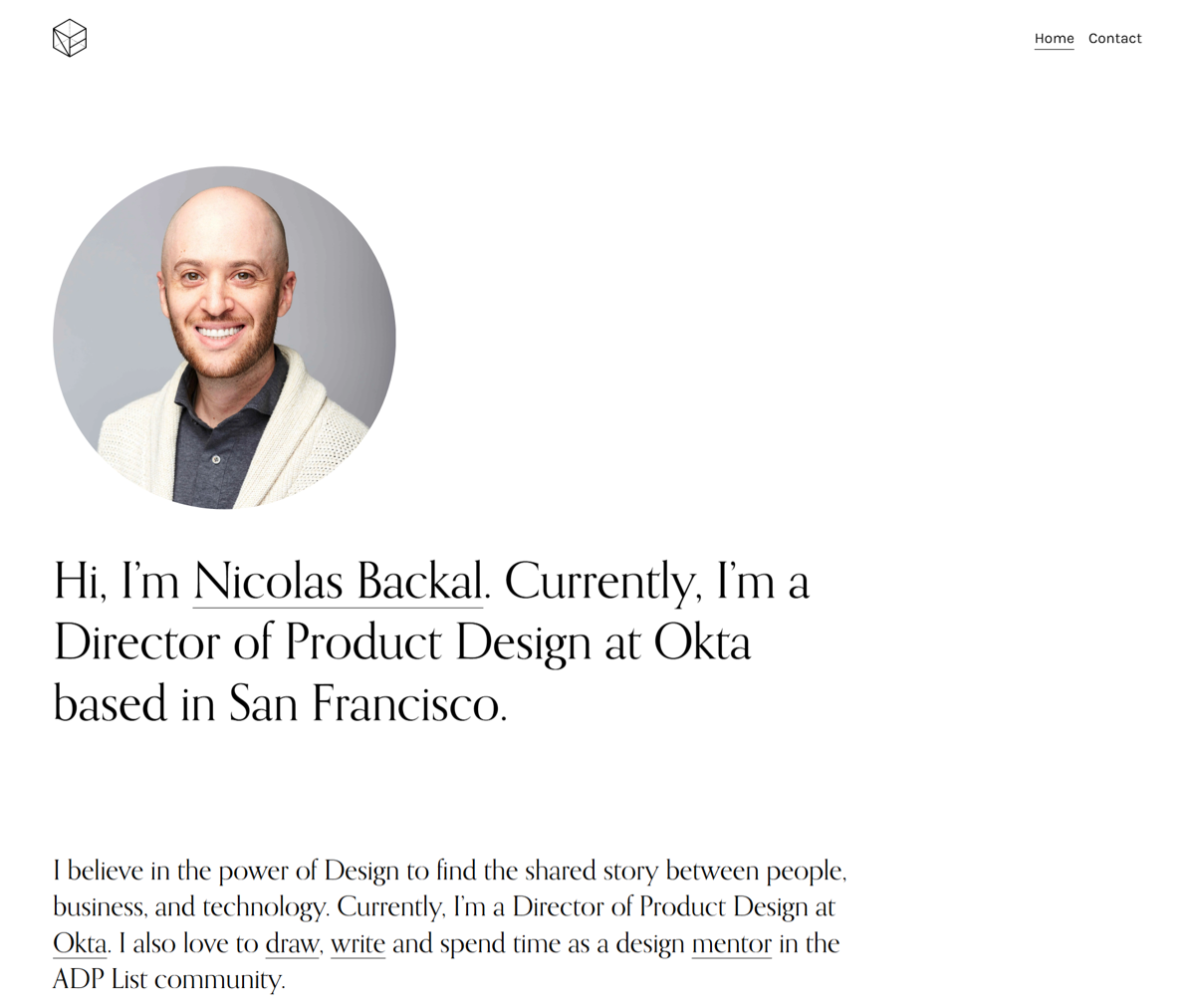 Screenshot of Nicolas Backal, from the product manager portfolios collection.