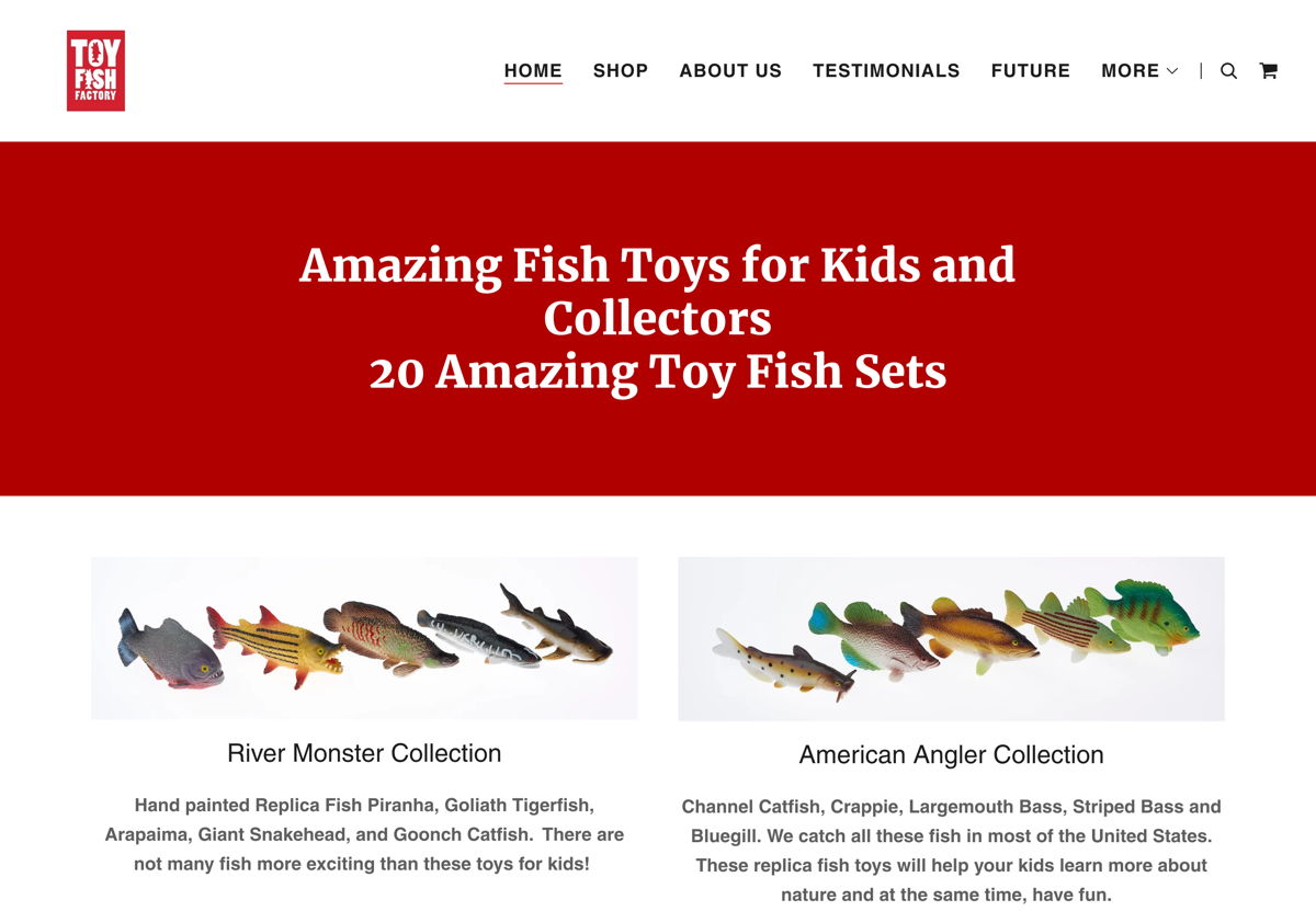 Screenshot of Toy Fish Factory, from the godaddy websites collection.