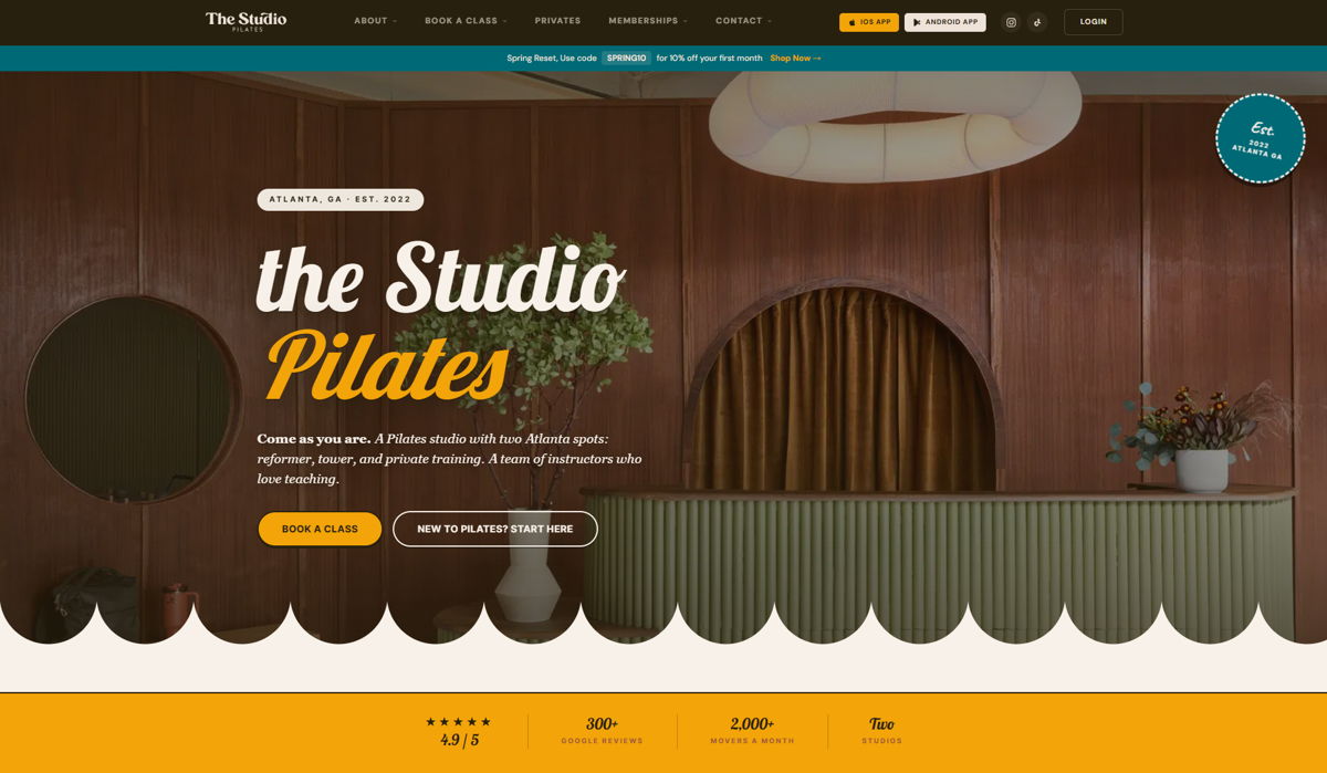 Screenshot of The Studio Pilates, from the pilates websites collection.