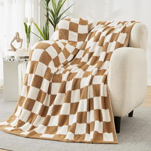 WRENSONGE Checkered Throw Blanket, Burnt Orange Microfiber Soft Cozy Fluffy Warm Hand Made Throw Blankets for Couch, Sofa, Chair, Bed, Camping, Picnic, Travel Lightweight Bed Blanket - 60"*80"